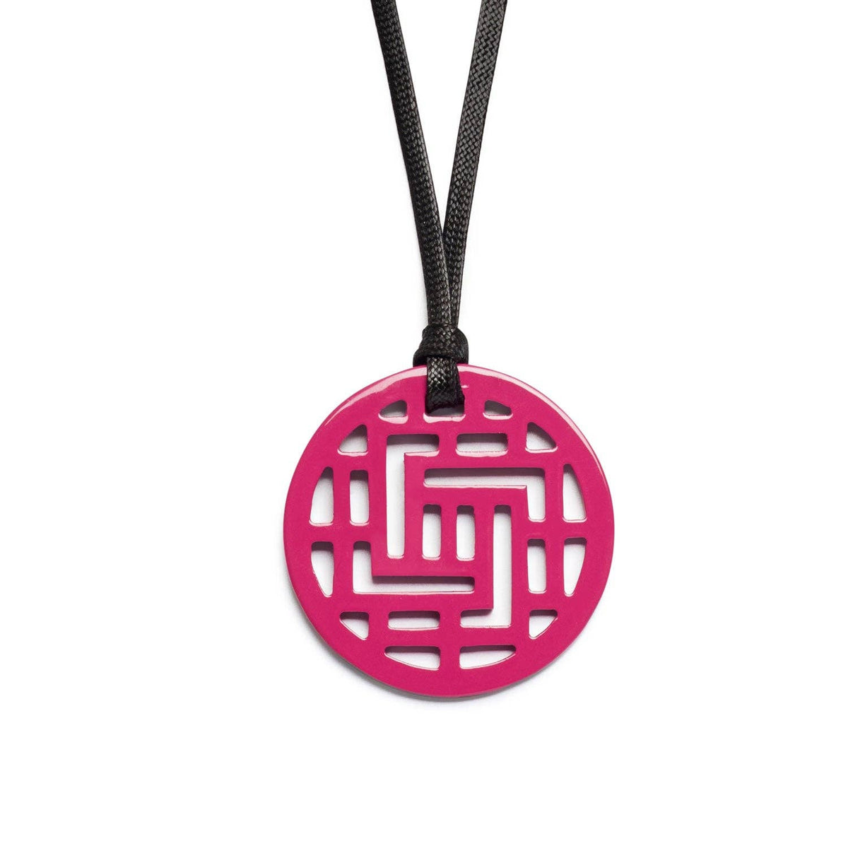 Geometric Pattern Fuchsia Pink Round cut-out Horn Pendant by Branch