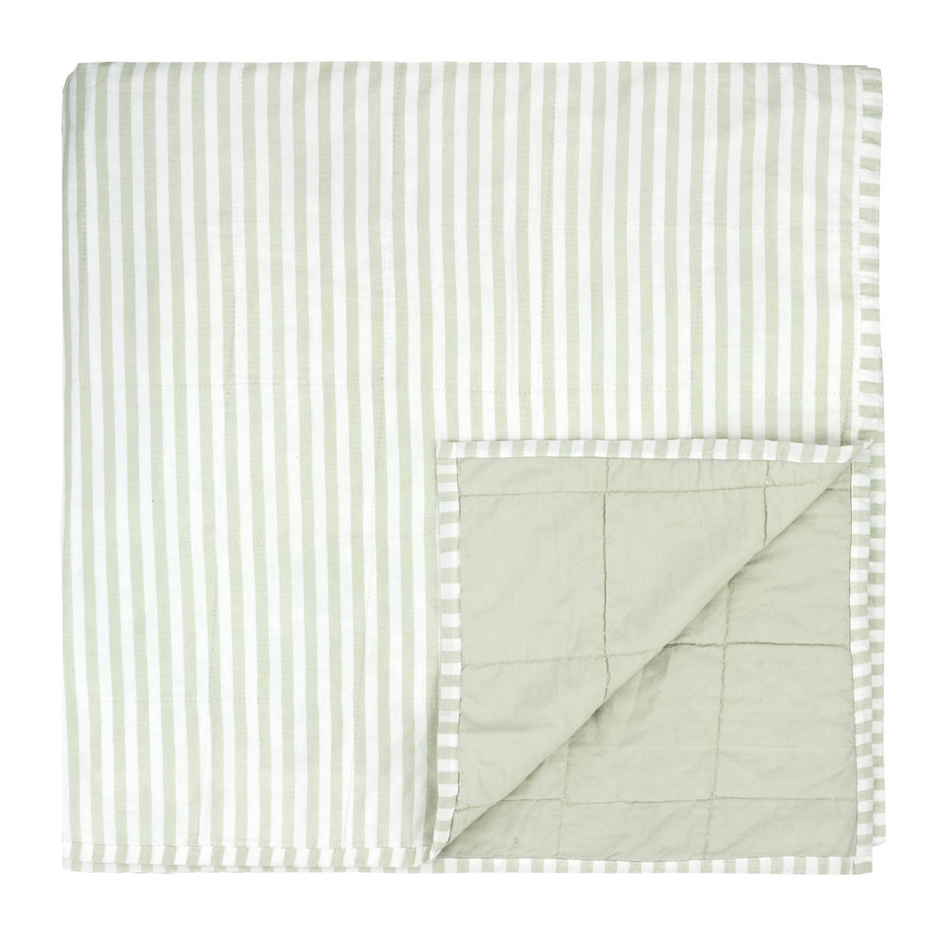 Hebden Quilted Stripe Cotton Bedspread Eucalyptus/Bay Green