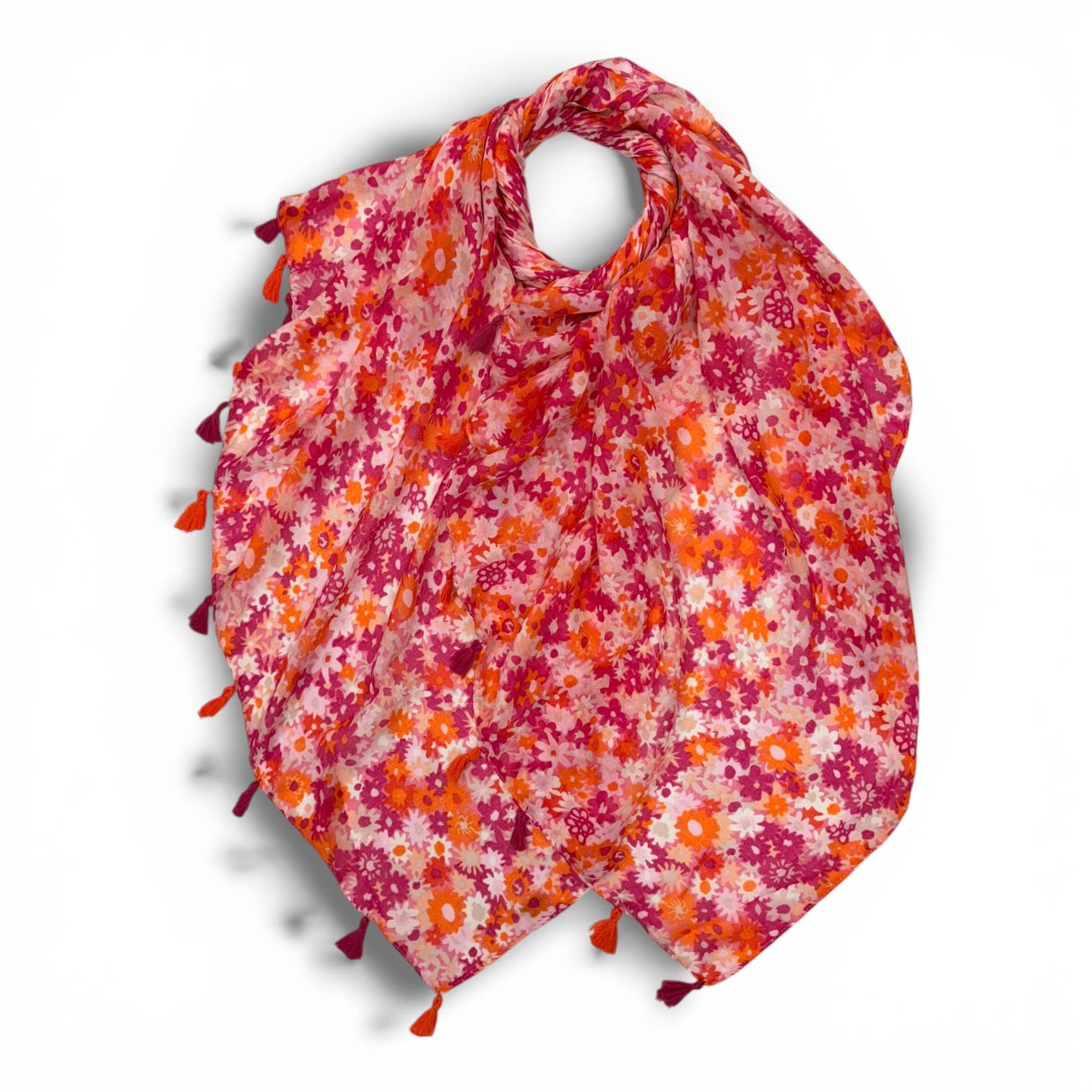 Ladies Meadow Floral Print Scarf with Tassels
