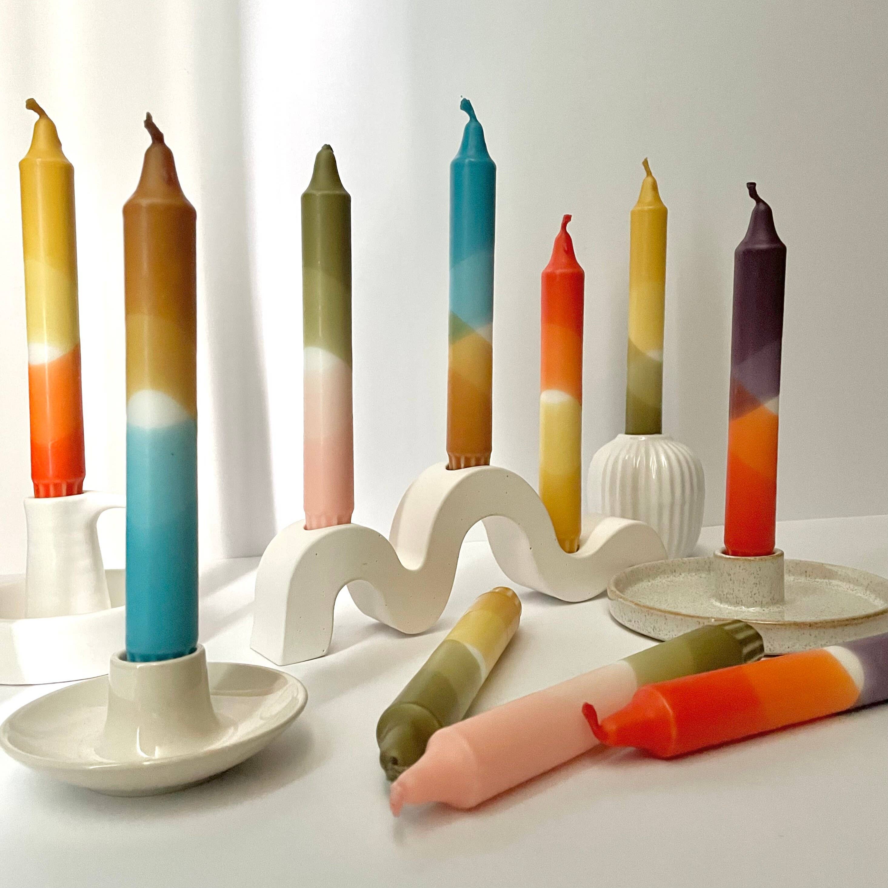 Rust Red and Aubergine Dip Dyed Dinner Candles