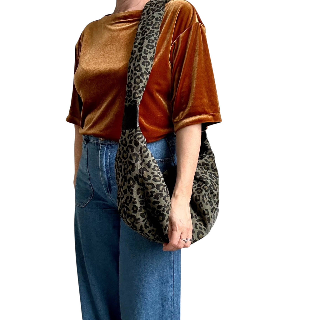Brixton cross body sling bag - green leopard print  - large