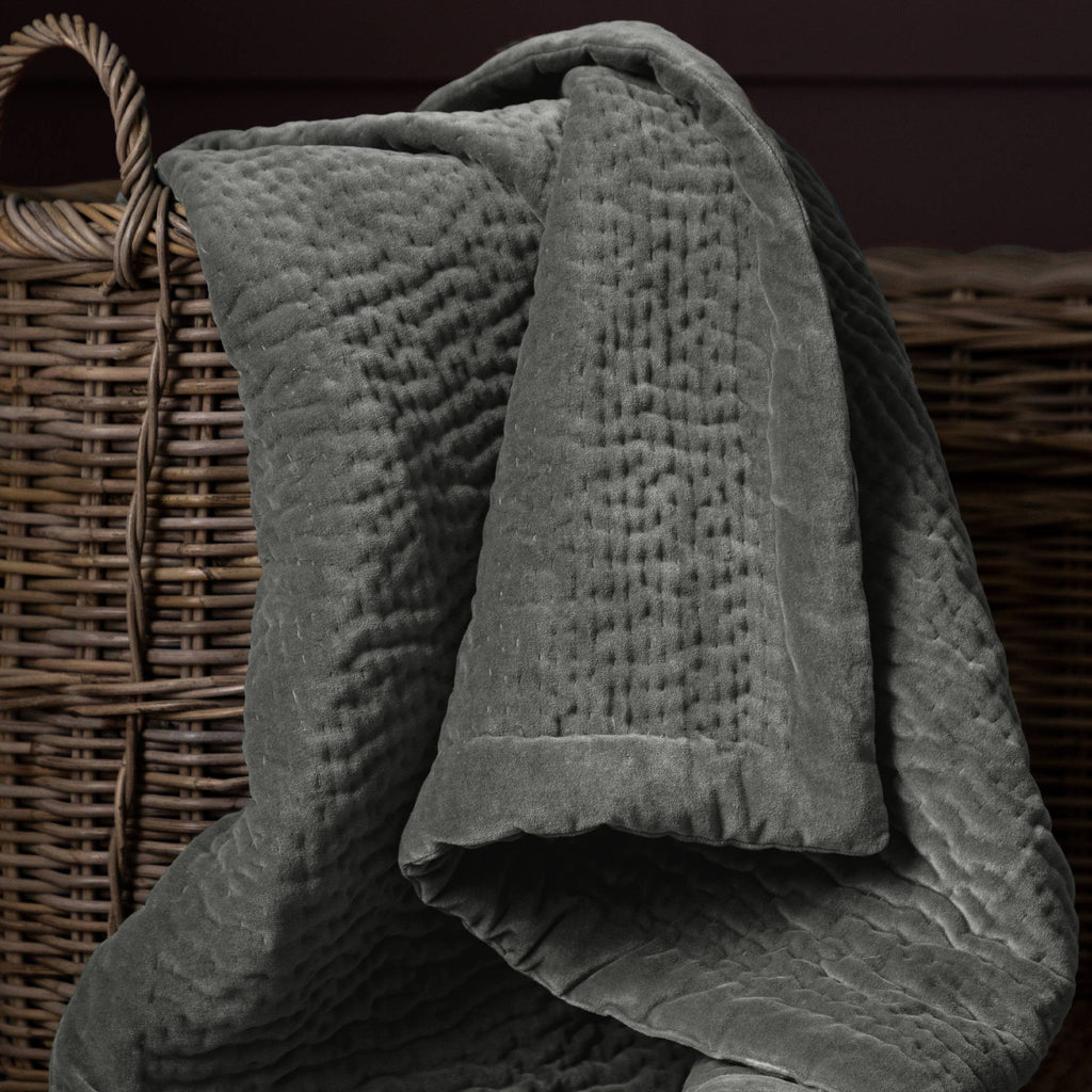 Haze Velvet Quilted Throw Steel