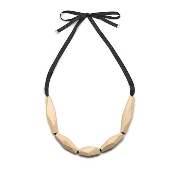 Faceted White wood necklace