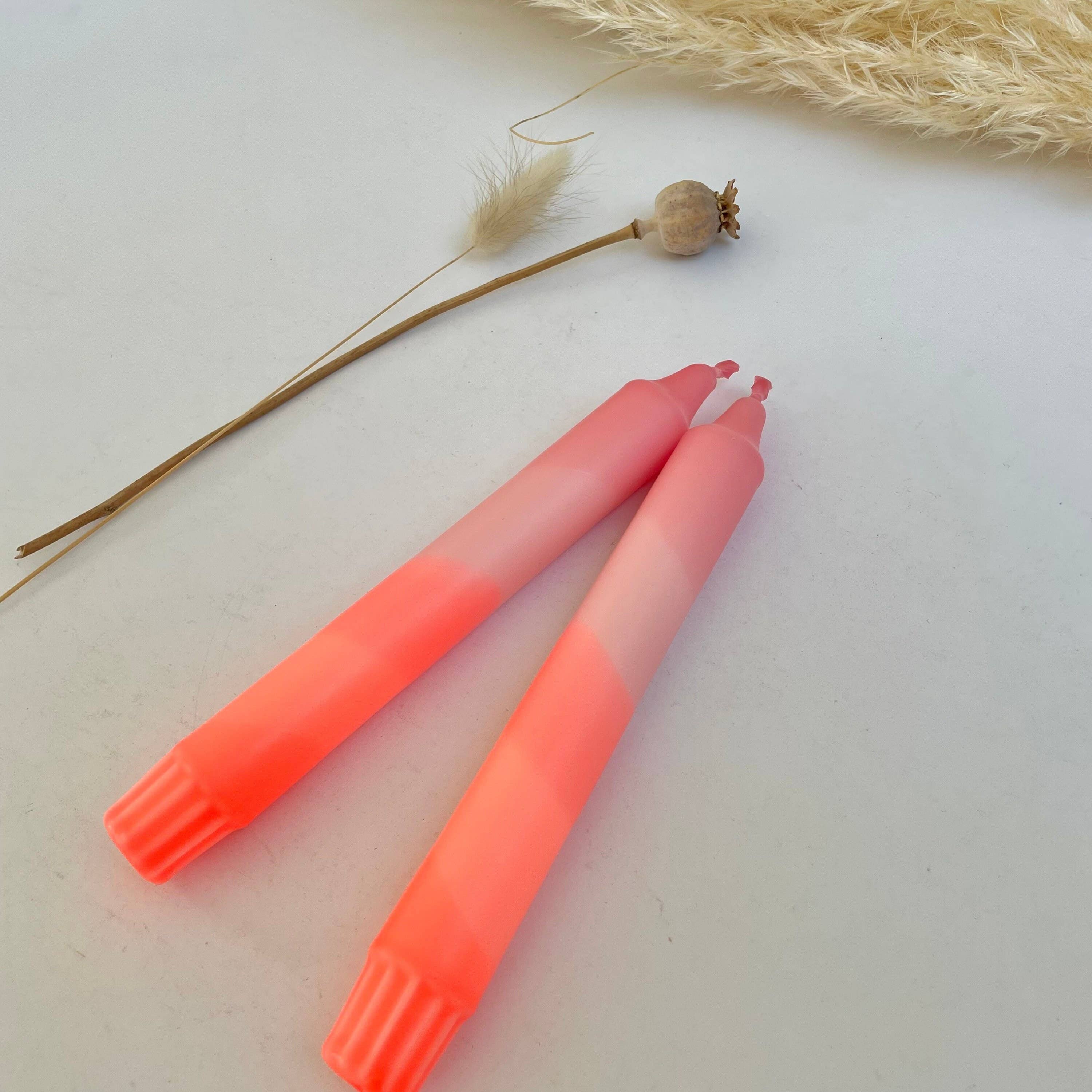 Sherbert Pink and Neon Coral Dip Dyed Dinner Candles
