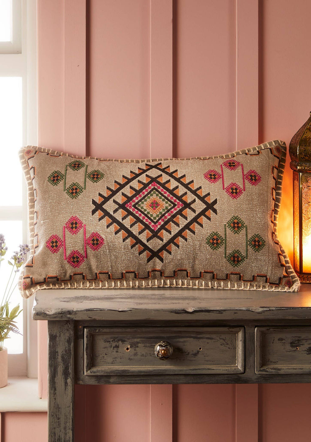 Satara Embroidered Stone Wash Cushion