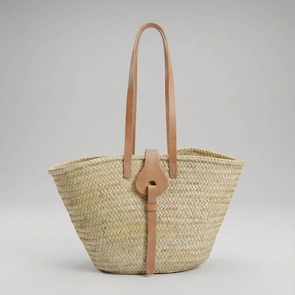 French Market Basket With Leather Strap/Fastener