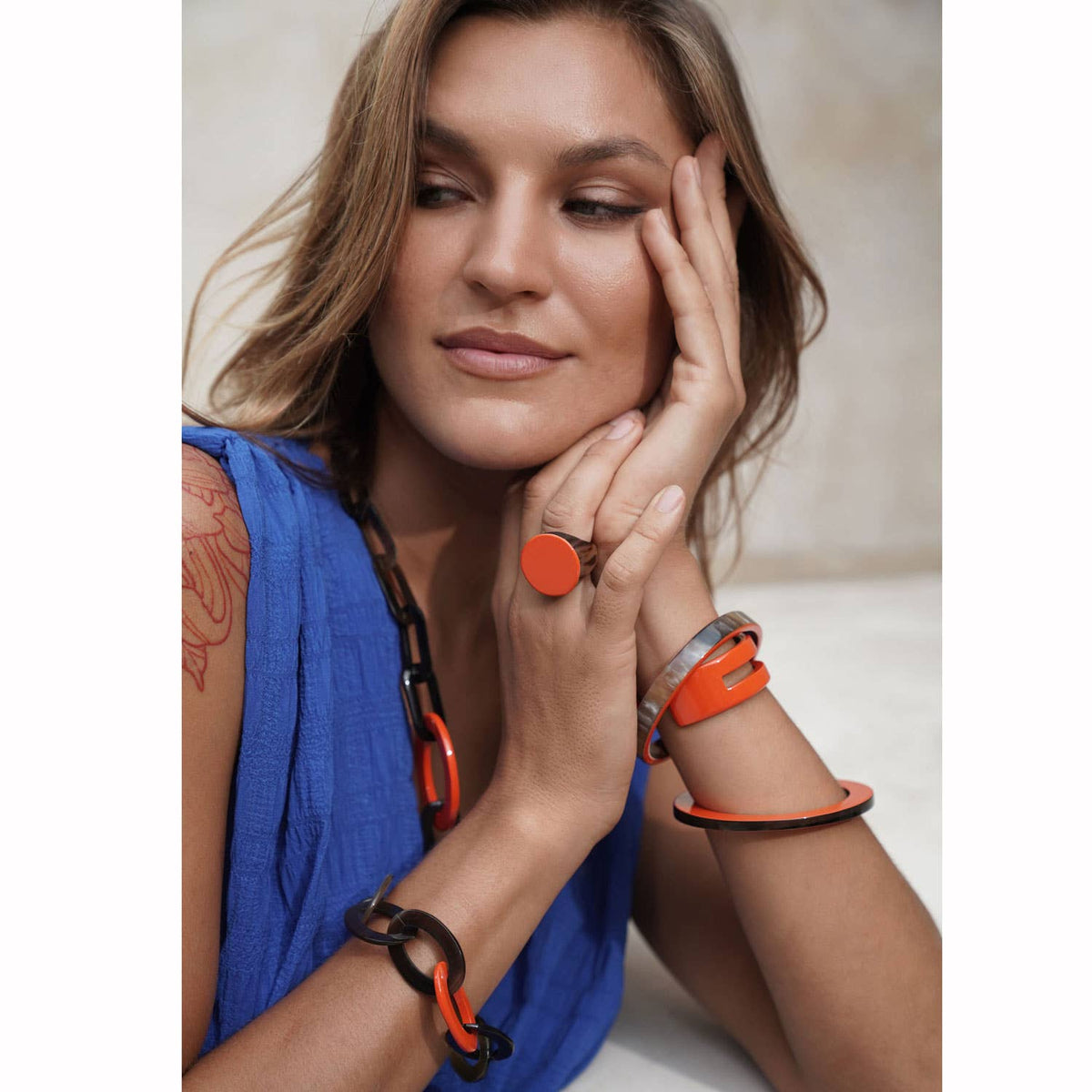 Handmade Orange Round Horn Ring jewellery Gift for women by Branch
