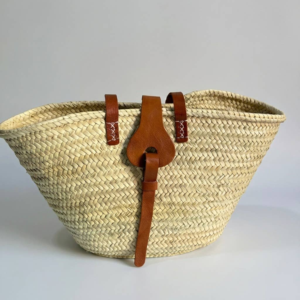 French Market Basket With Leather Strap/Fastener