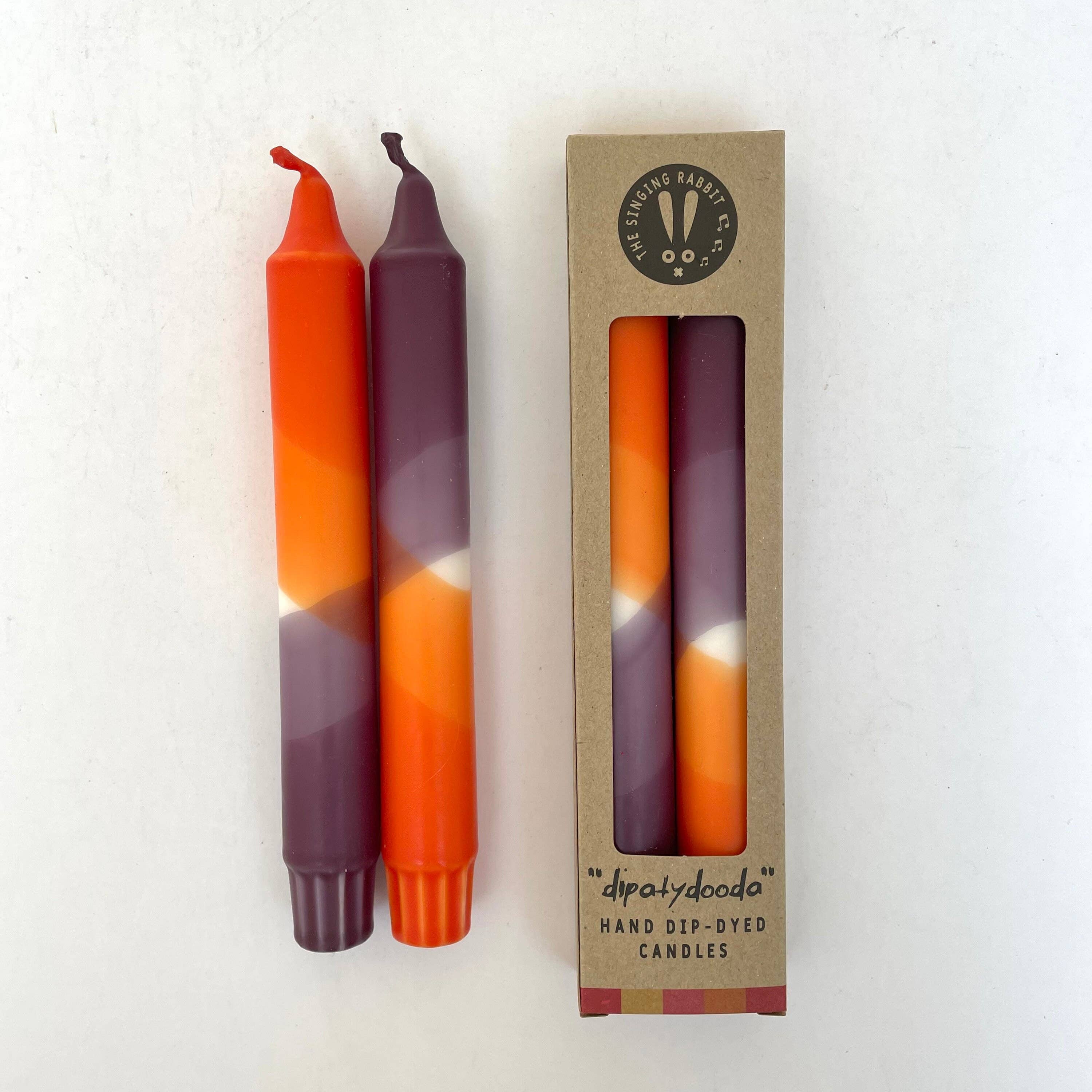 Rust Red and Aubergine Dip Dyed Dinner Candles