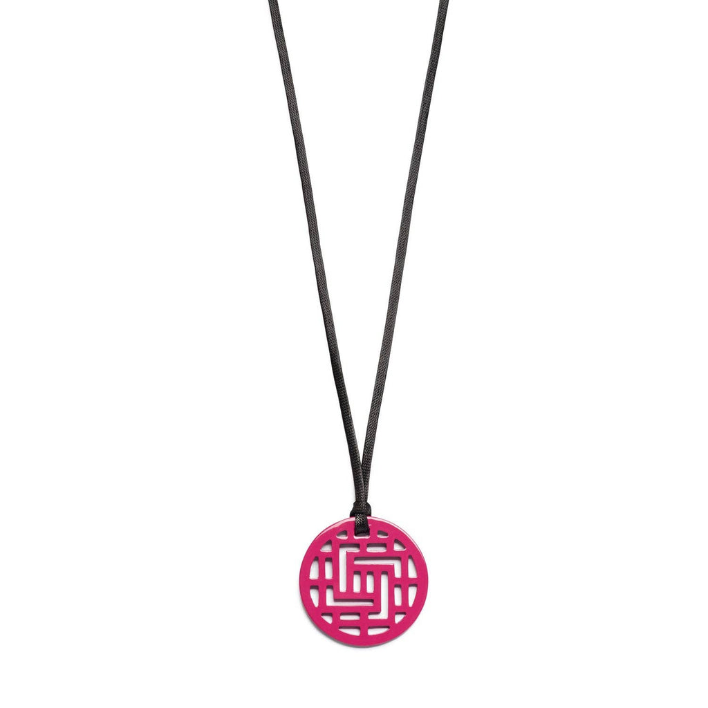 Geometric Pattern Fuchsia Pink Round cut-out Horn Pendant by Branch