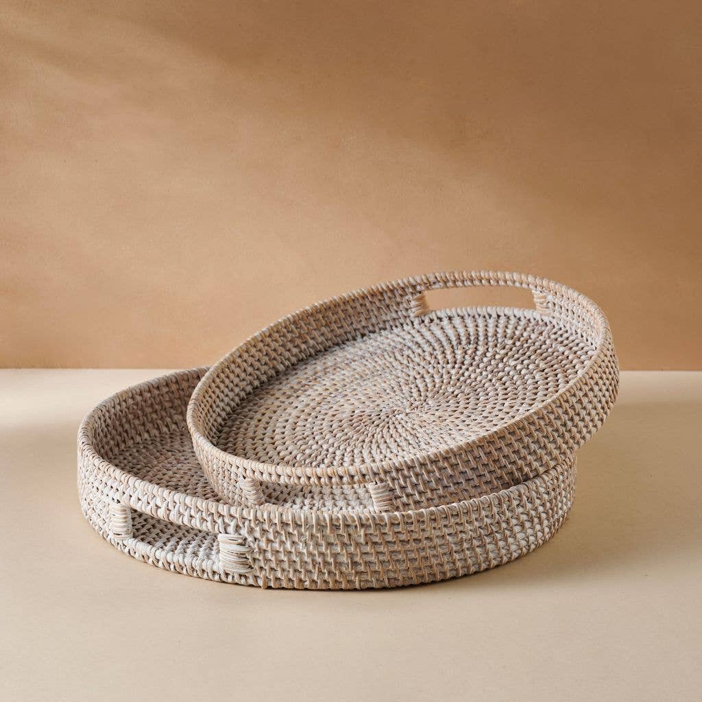 Rattan Trays - Round Hand Woven Wicker Serving Tray Decor