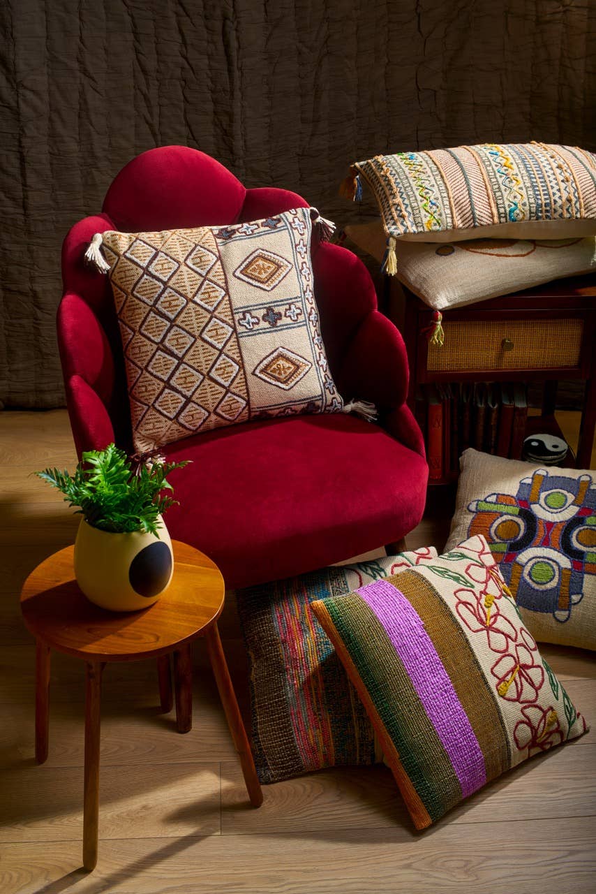 Embroidered Geometric Cushion