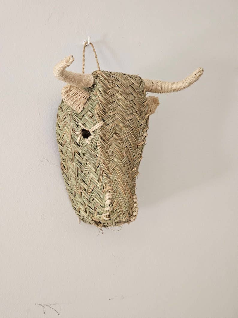 Straw Bull Head Wall Decor