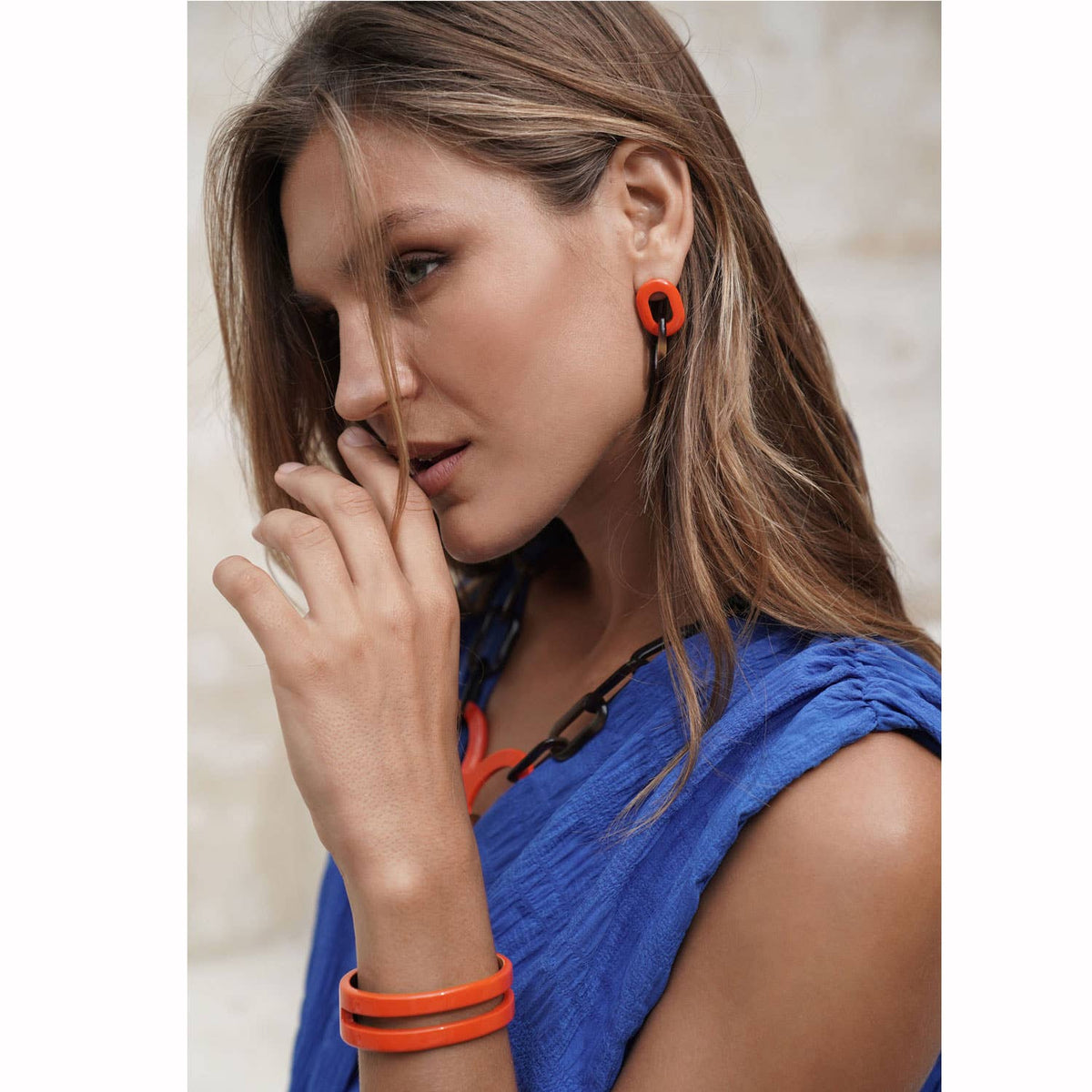 Orange/brown Horn link Earring jewelry gifts for women