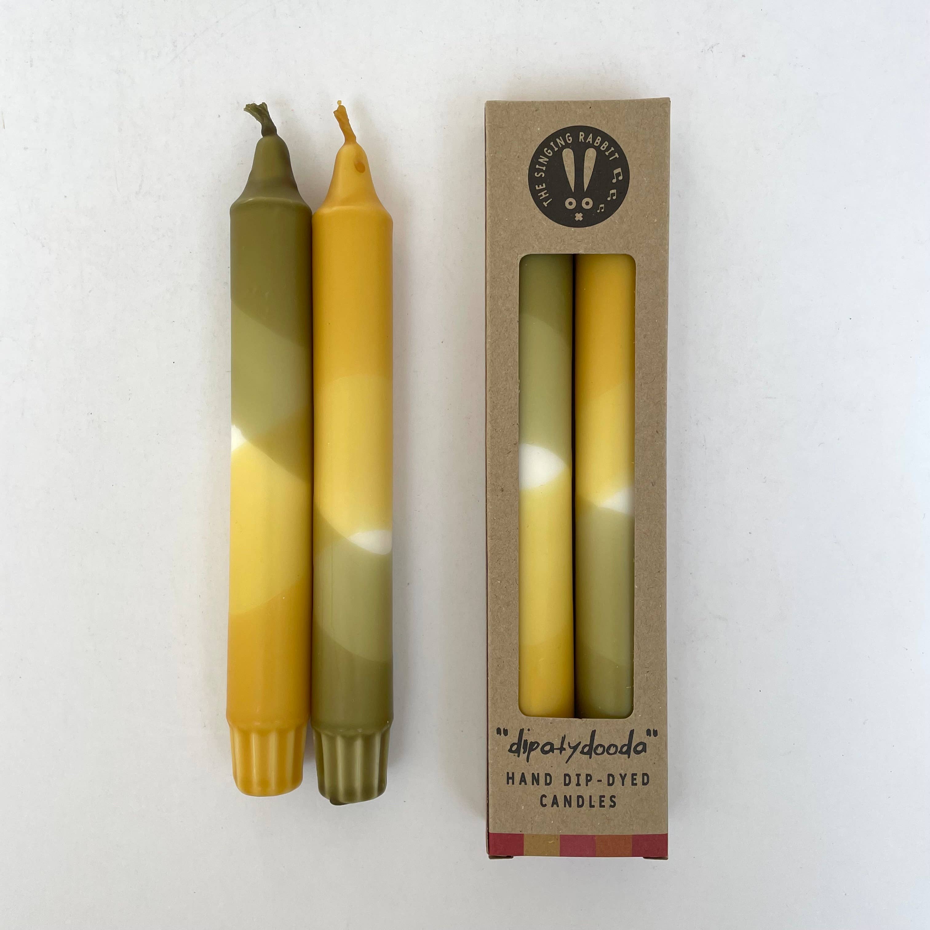 Olive Green and Mustard Yellow Dip Dyed Dinner Candles