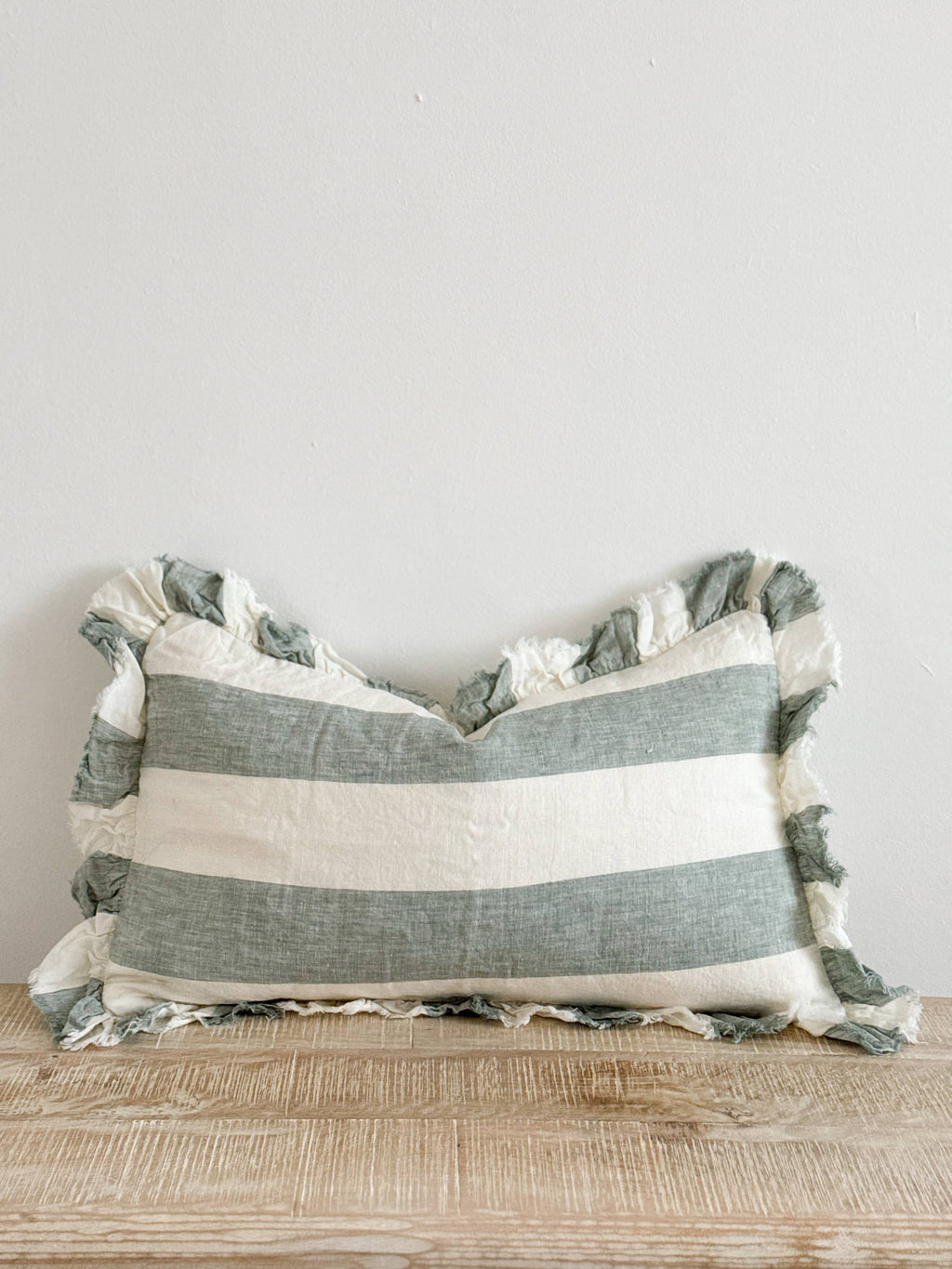 Hallie Teal Wide Stripe Cushion 50x30 – Ruffle Edge