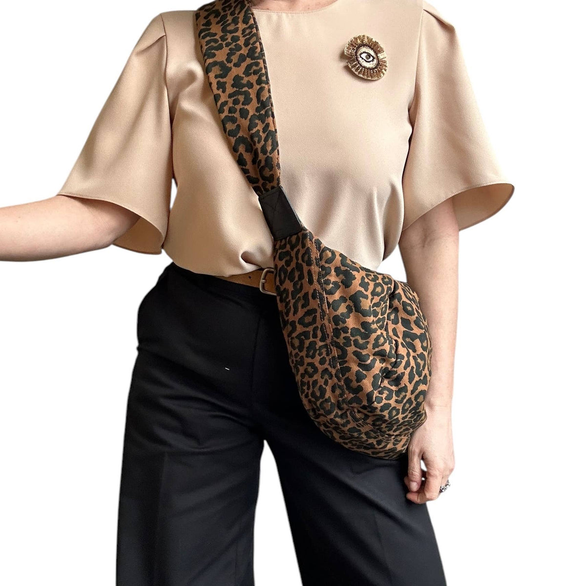 Brixton cross body sling bag - brown leopard print - small