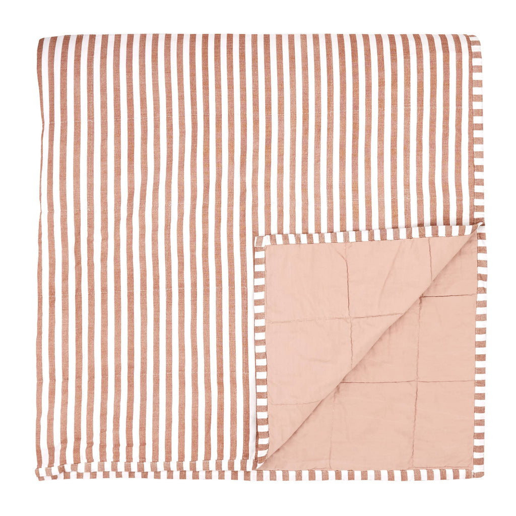 Hebden Quilted Stripe 100% Cotton Bedspread Pecan/Cotta