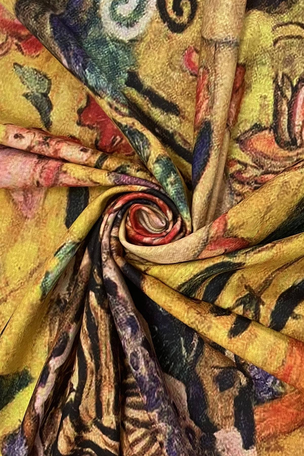 Klimt 'Lady with Fan' Print Wool Tassel Scarf