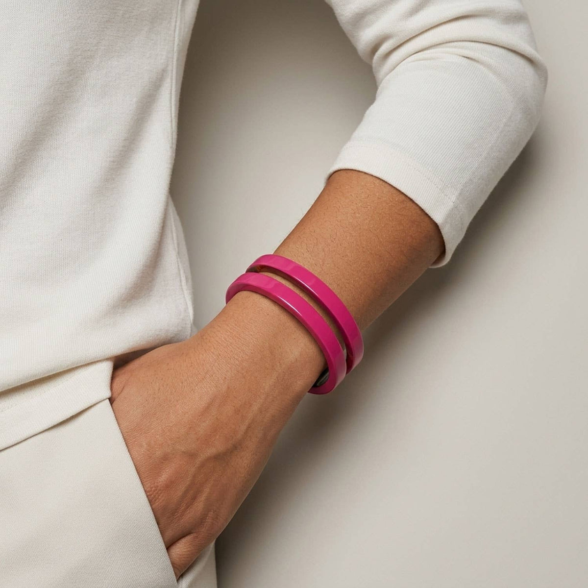 Fuchsia Pink cut-out statement horn cuff cuff bangle jewelry by Branch