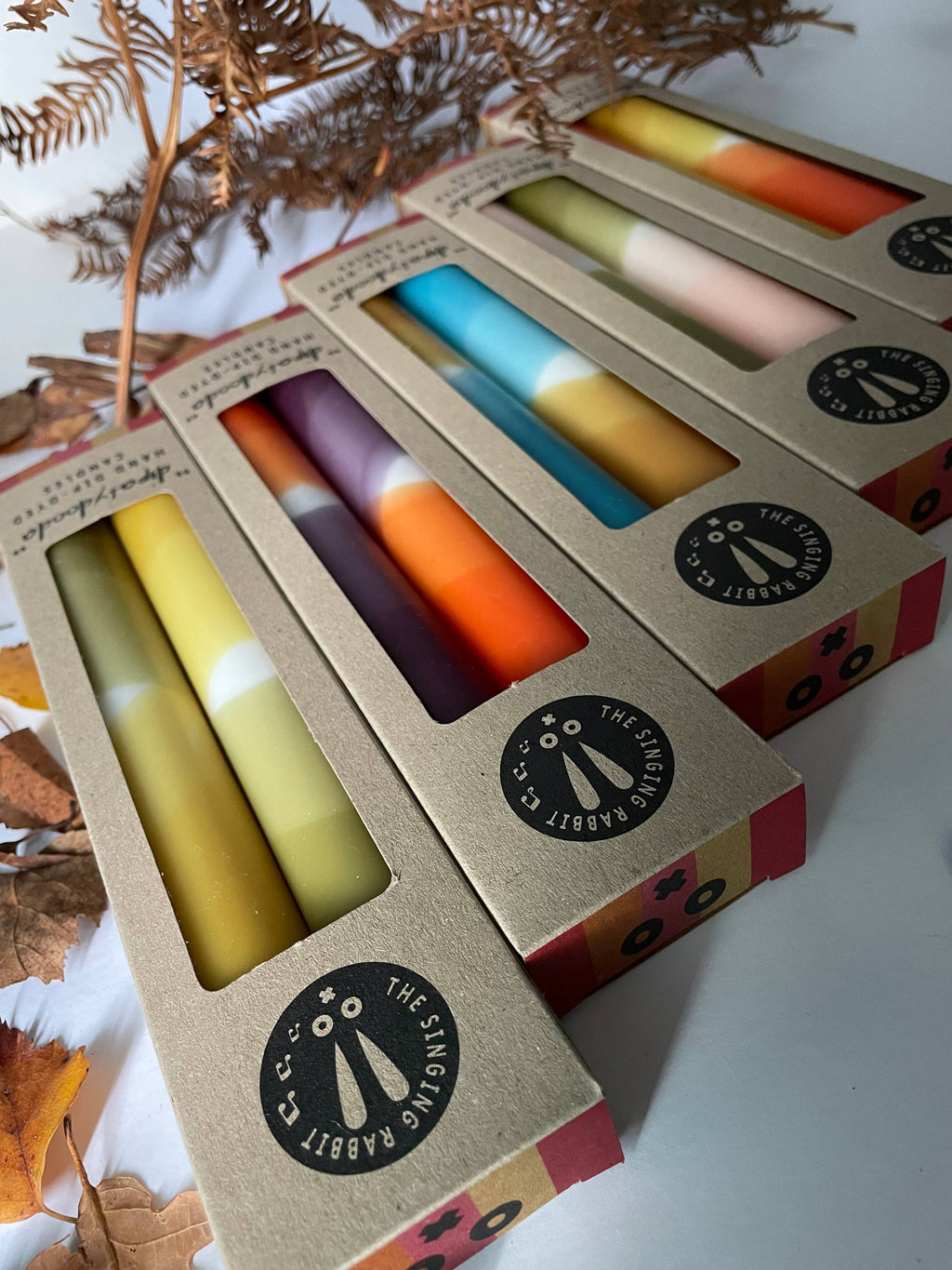 Olive Green and Mustard Yellow Dip Dyed Dinner Candles