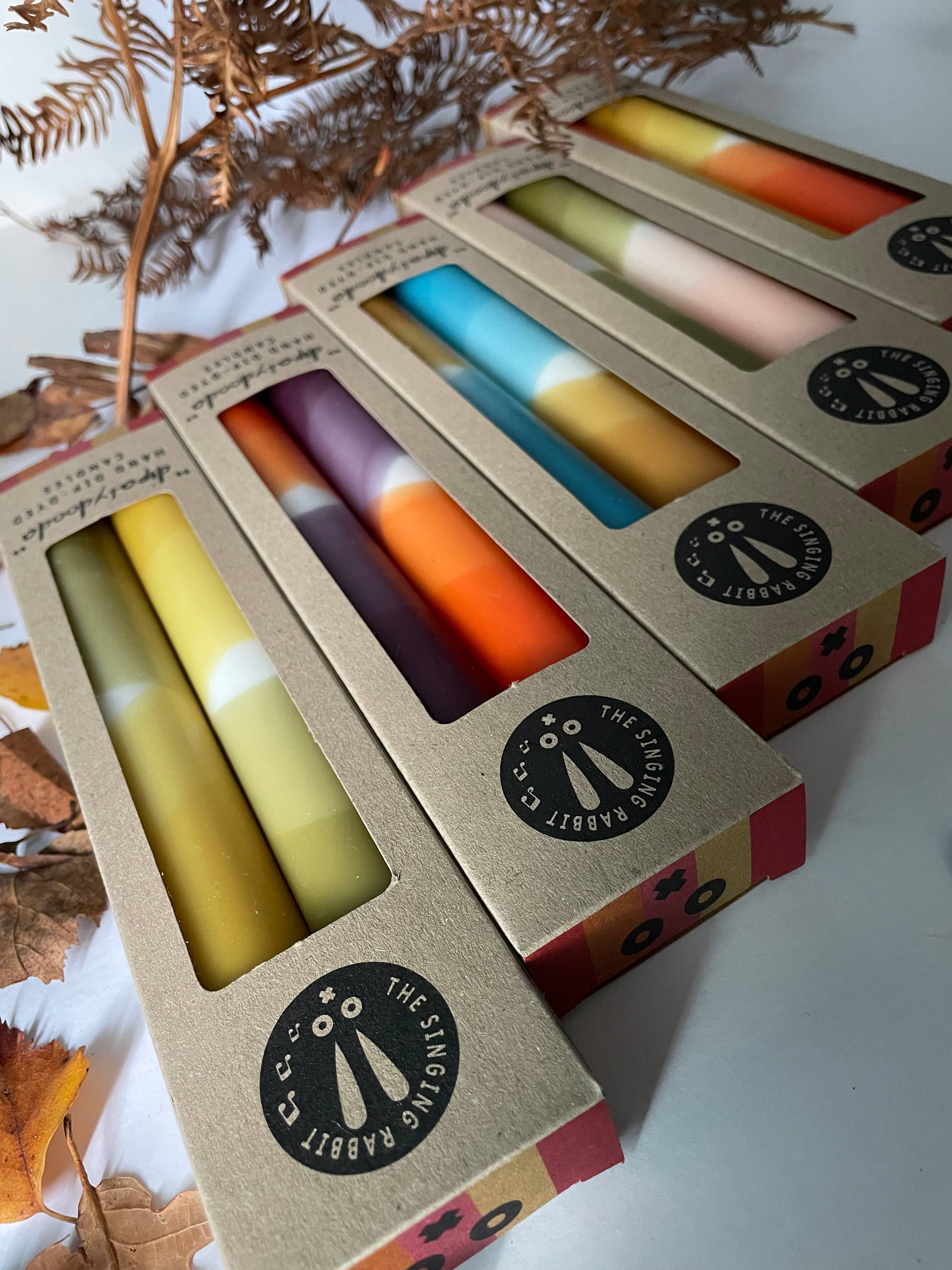 Olive Green and Mustard Yellow Dip Dyed Dinner Candles