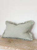 Darcy Ruffle Cotton Cushion 50x30 – Sage Green Stripe