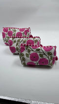 100% Cotton Quilted Washbag - Pink Floral