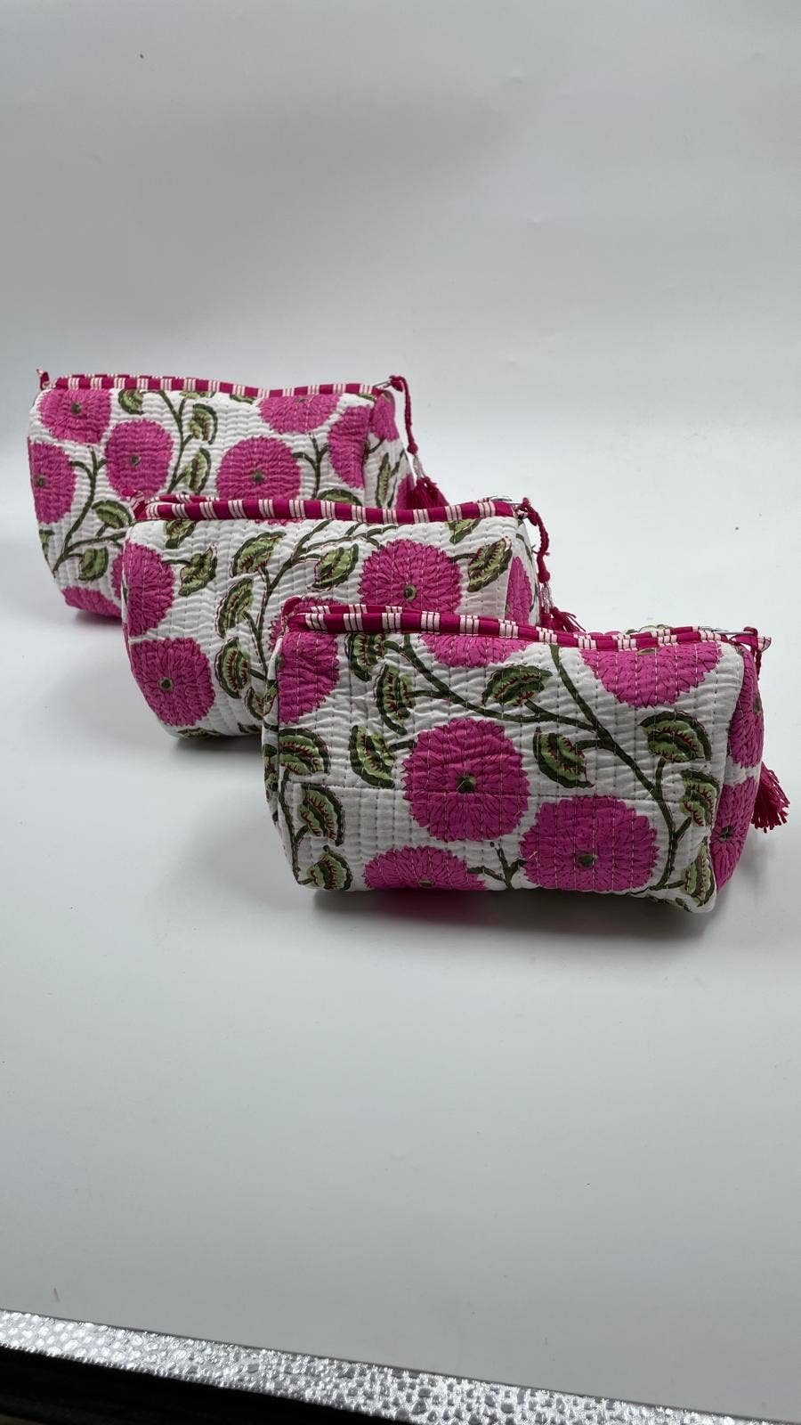 100% Cotton Quilted Washbag - Pink Floral