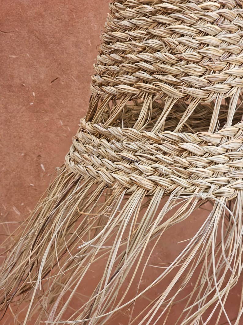 Moroccan Straw Pendant Light with Natural Lampshade