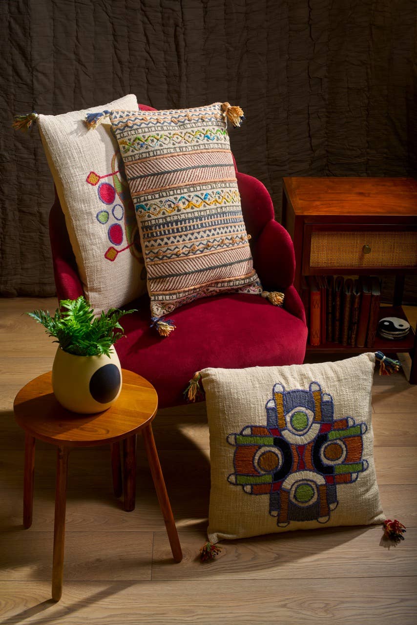 Embroidered Geometric Cushion