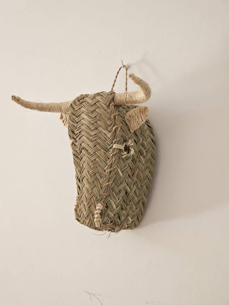 Straw Bull Head Wall Decor