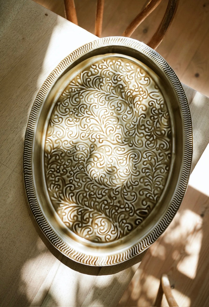Enamel Platter Oval - Taupe